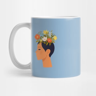 Woman with closed eyes and flowers on head Mug